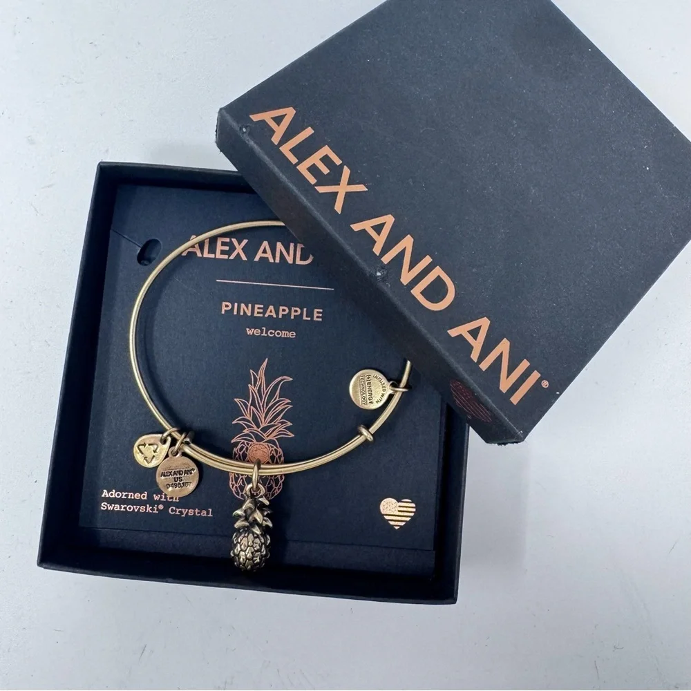 New in box! Alex and Ani Pineapple charm bangle with Swarovski crystal